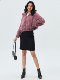 WHO250401 100% Polyester Fur Womens Hooded Jacket
