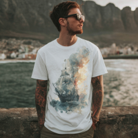 STS251241 100% Polyester 180GSM Adult T-shirt with Pirates & Skull print