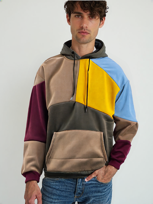 HOD250403 Mens 100% Polyester Multi Color-patch-up Hoodie