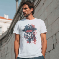 STS251247 100% Polyester 180GSM Adult T-shirt with Pirates & Skull print
