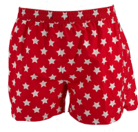 SWS250402 100% Polyester Mens Swim Shorts in Red with White Star print