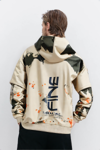 HOD250401 Mens 100% Polyester Hoodie with Splash Print and Double Layer Sleeve
