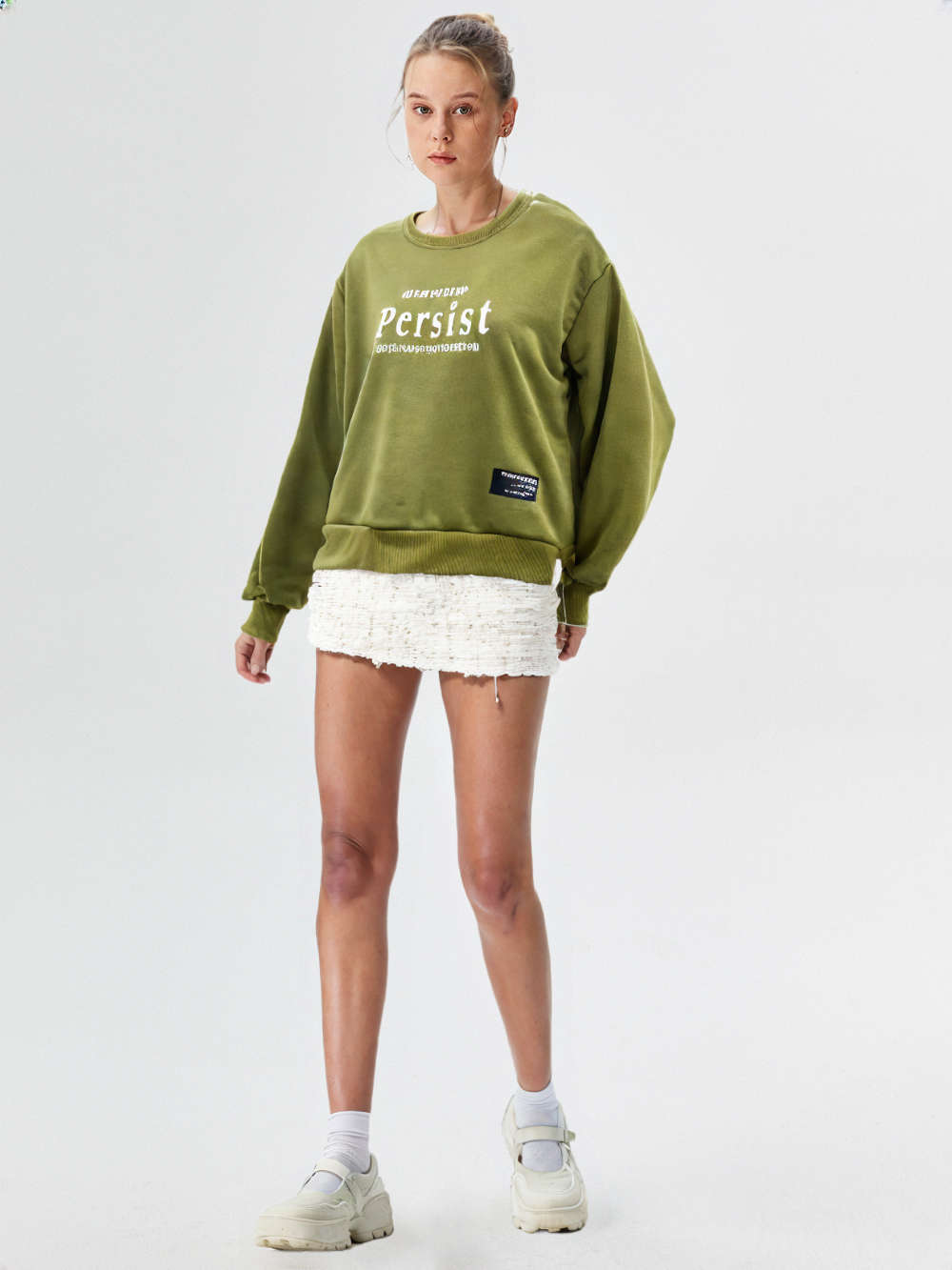 SWT250402 100% Polyester Fleece Soild Color with Solid Chest Print Womens classic Sweatshirt